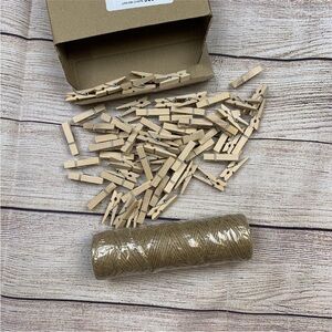 Mini Natural Clothespins and Twine 66 Wooden Clothespins